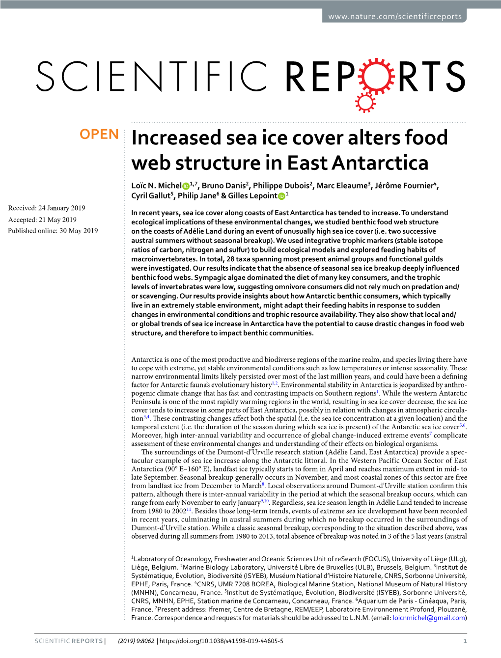 Increased Sea Ice Cover Alters Food Web Structure in East Antarctica Loïc N