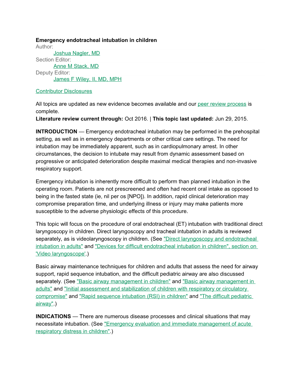 Emergency Endotracheal Intubation in Children