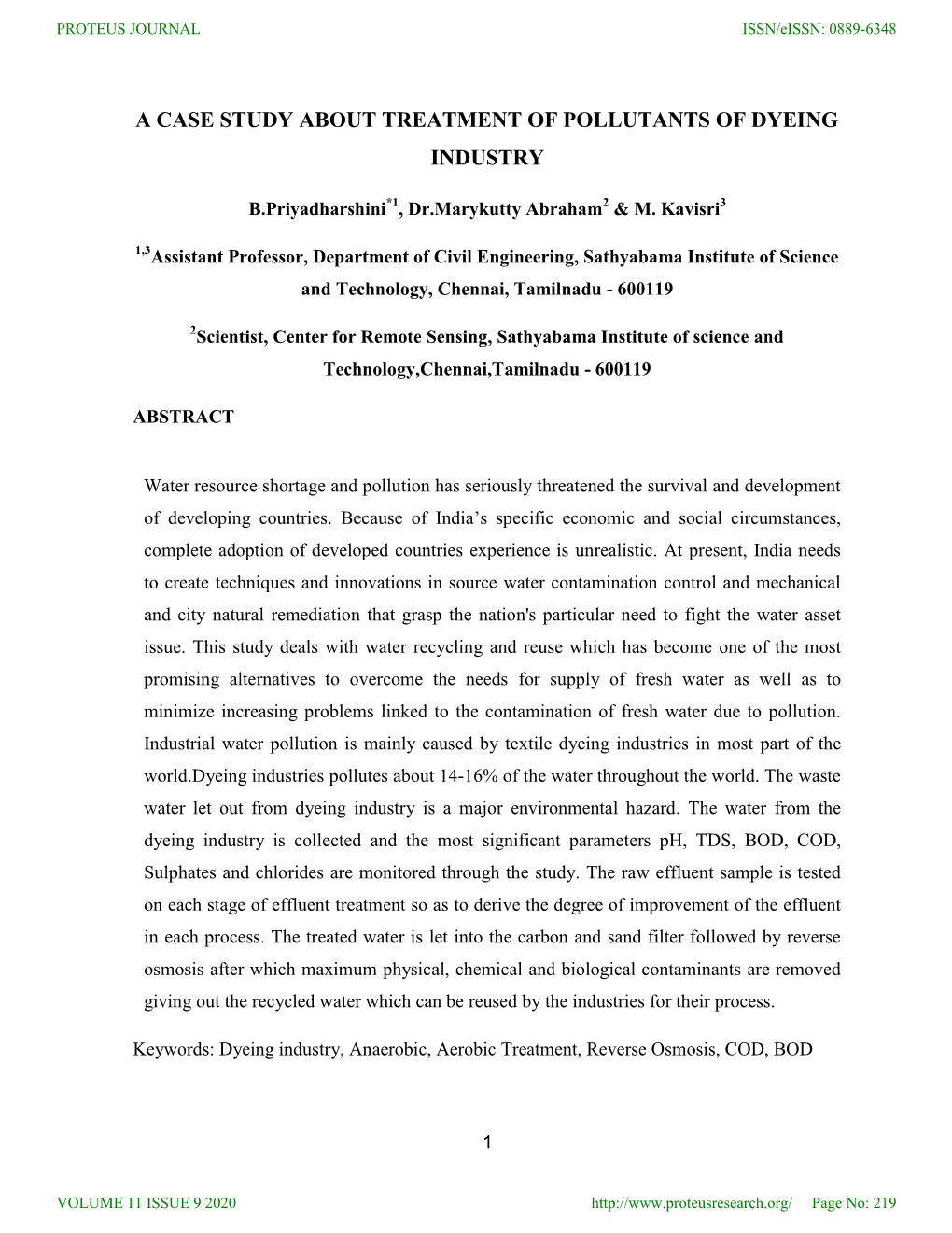 A Case Study About Treatment of Pollutants of Dyeing Industry