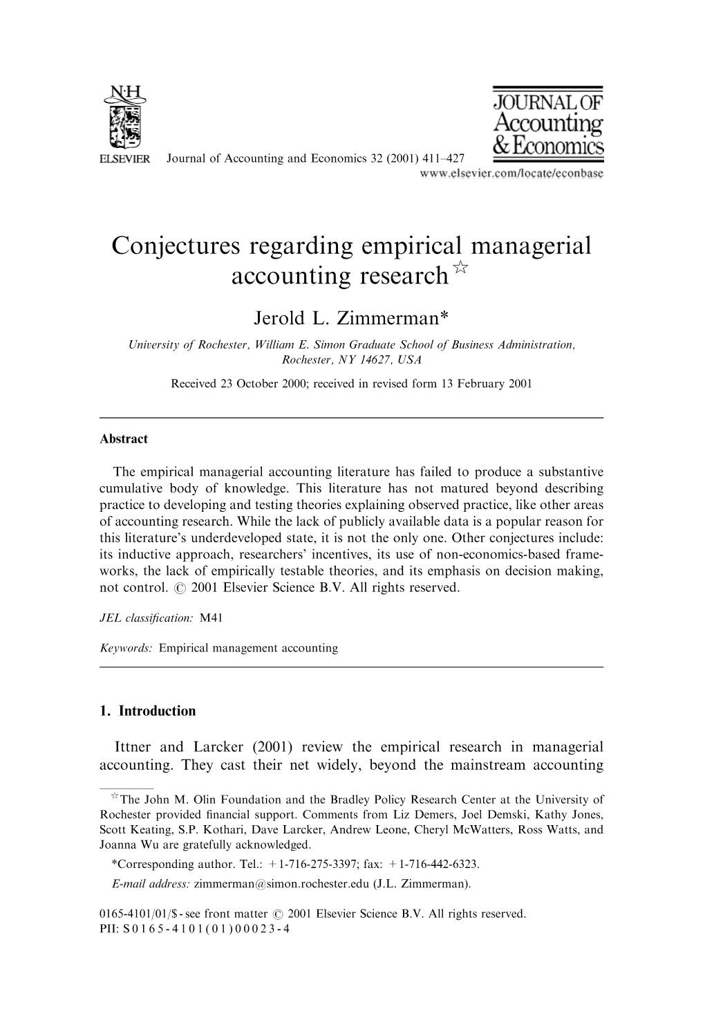 Conjectures Regarding Empirical Managerial Accounting Research$