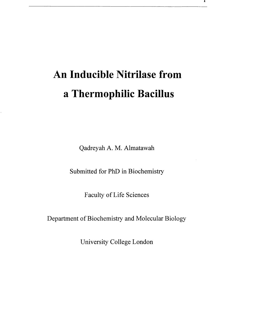 An Inducible Nitrilase from a Thermophilic Bacillus