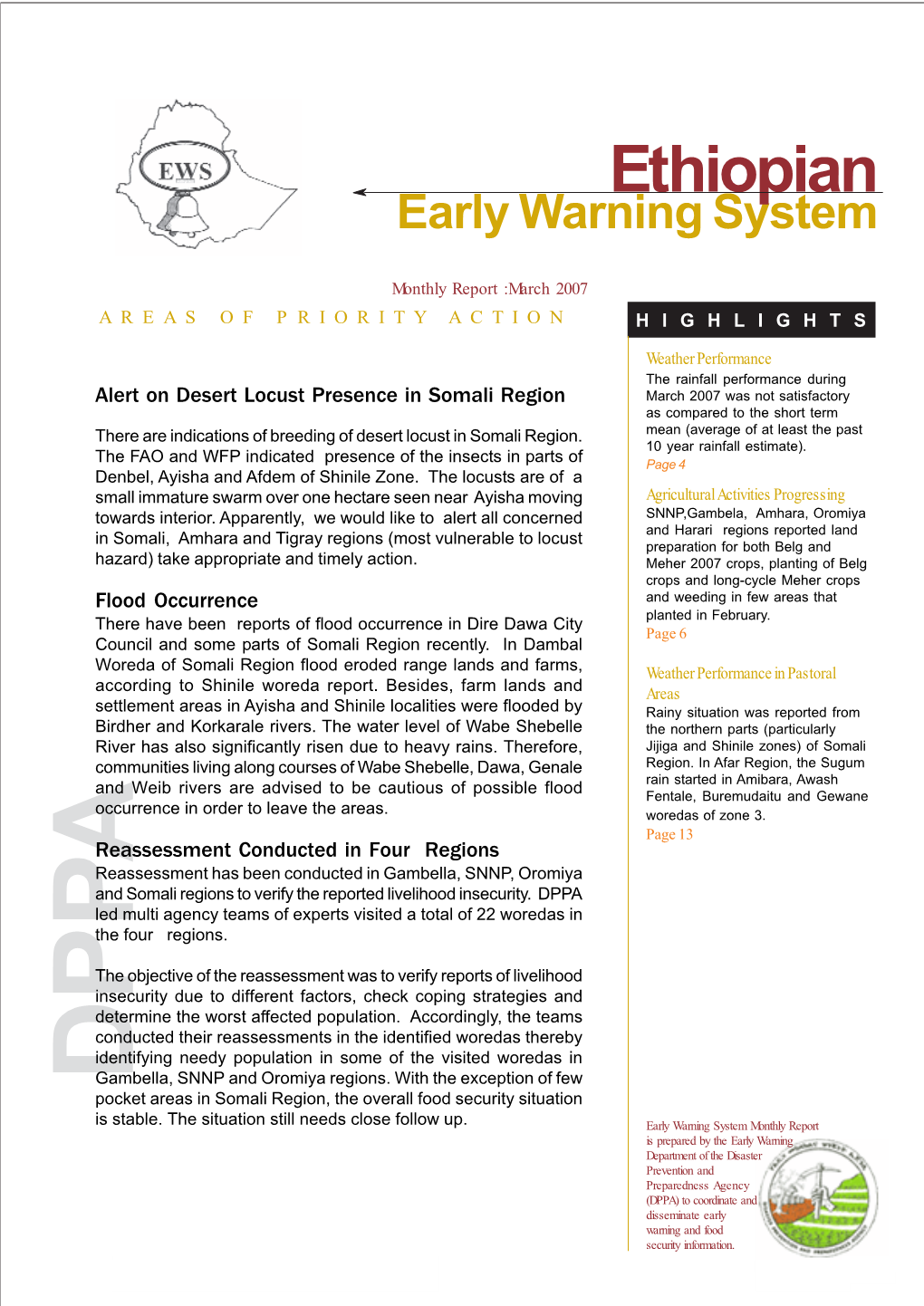 Early Warning System Ethiopian HIGHLIGHTS Planted Infebruary