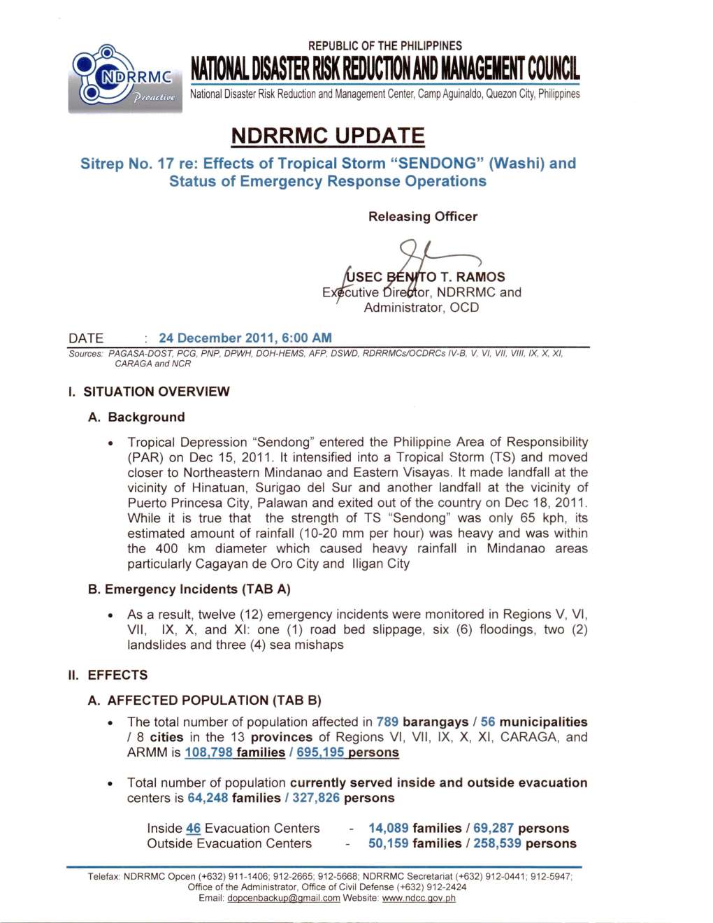 NDRRMC UPDATE Sitrep No.17 As of 24 December 2011