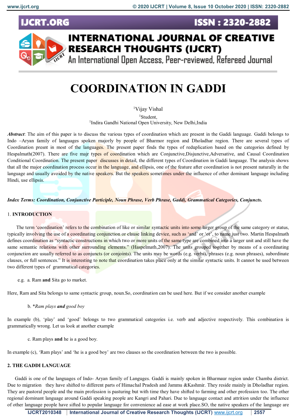 Coordination in Gaddi