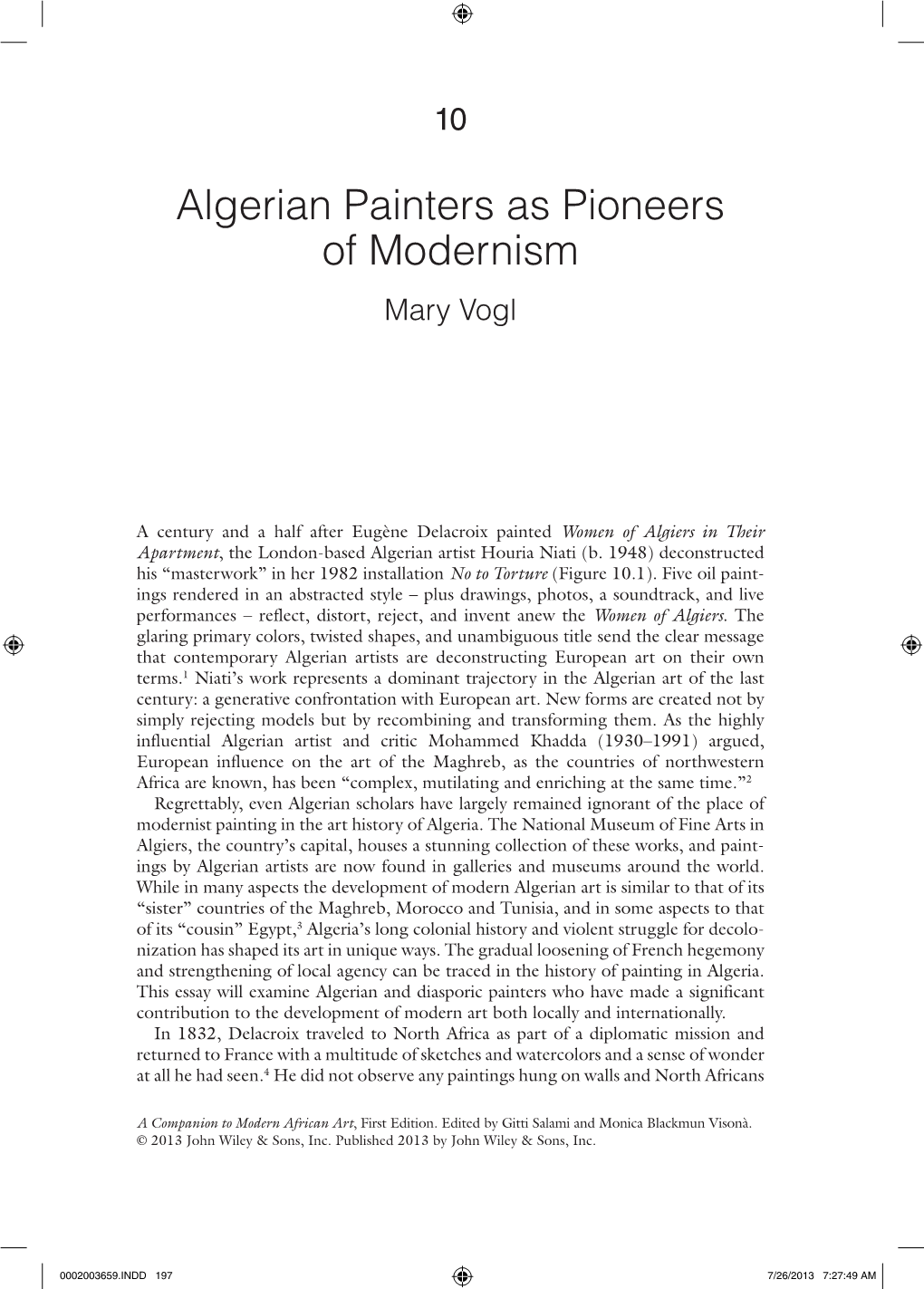 Algerian Painters As Pioneers of Modernism Mary Vogl