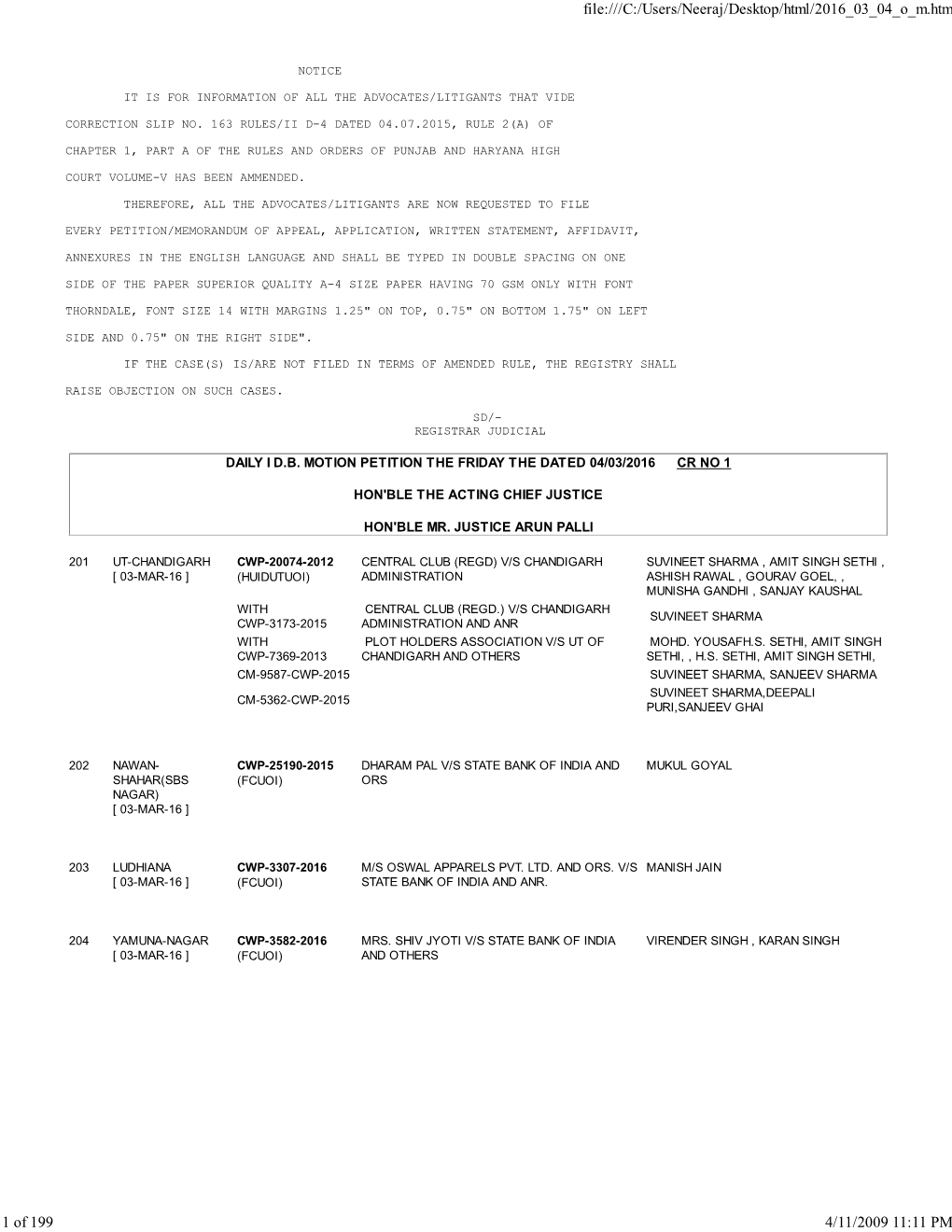 Daily I D.B. Motion Petition the Friday the Dated 04/03/2016 Cr No 1