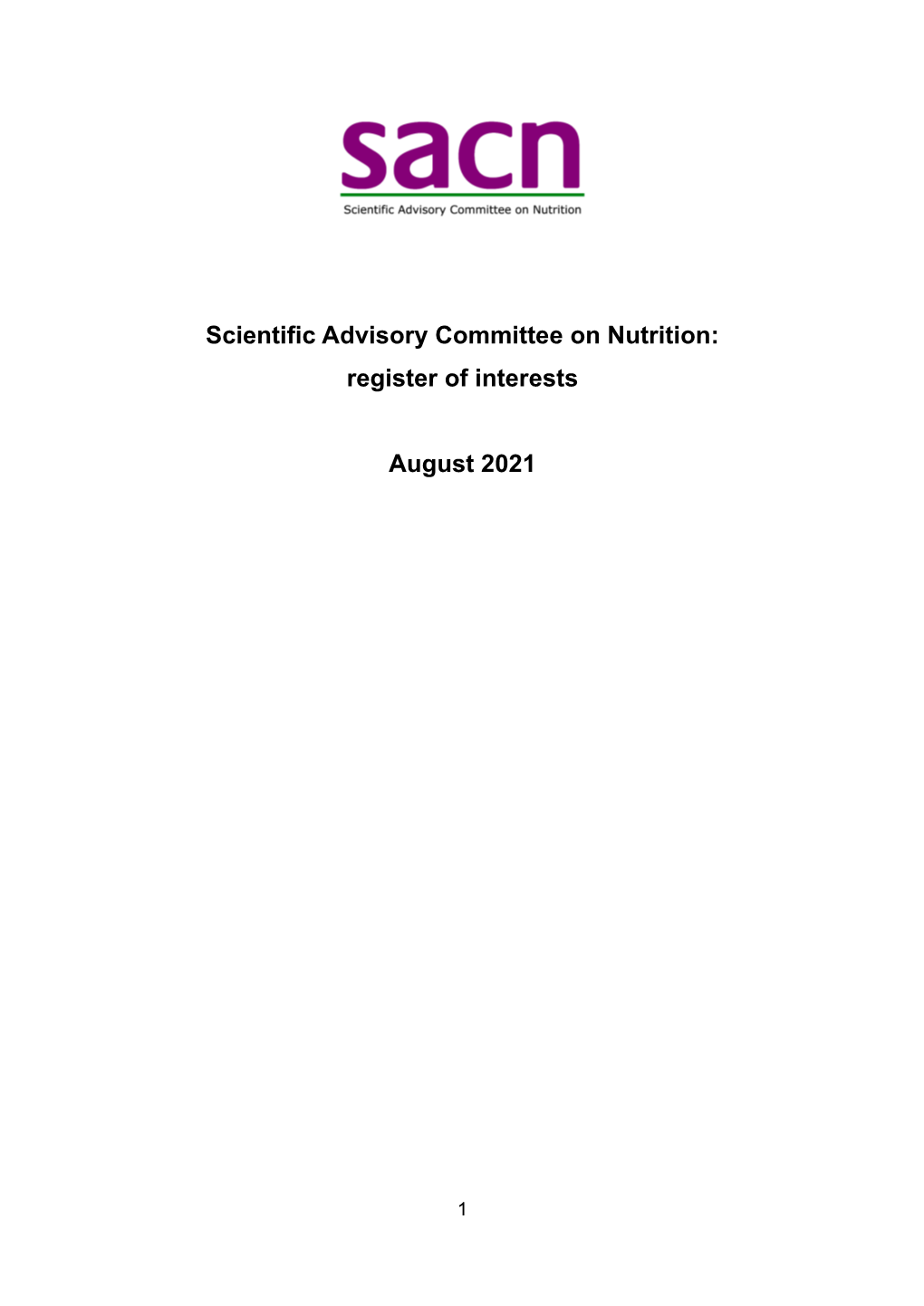 Scientific Advisory Committee on Nutrition: Register of Interests