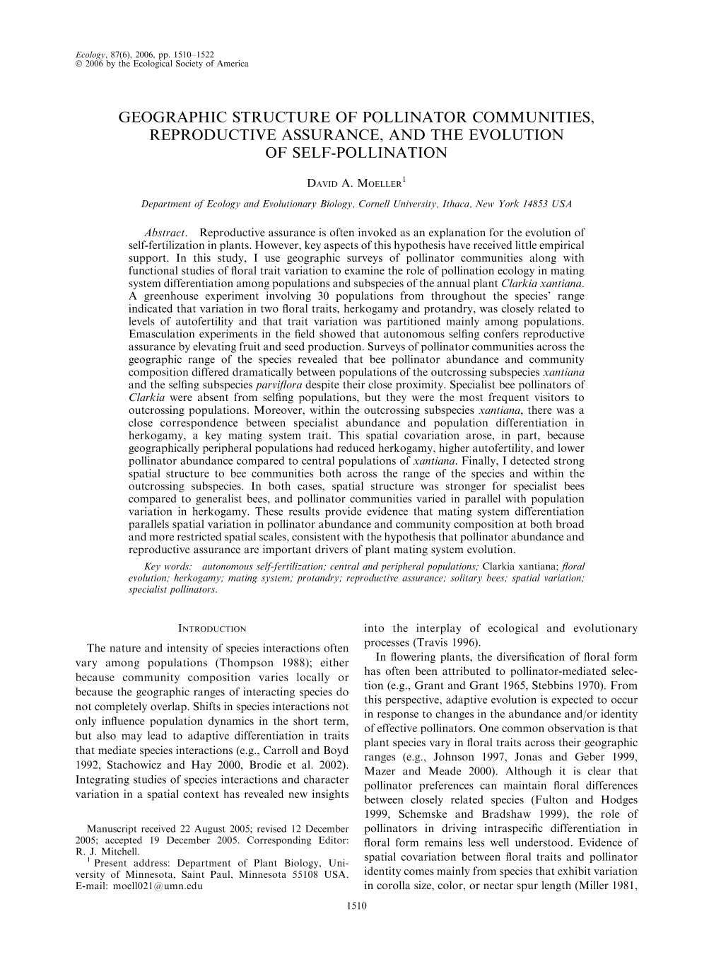 Geographic Structure of Pollinator Communities, Reproductive Assurance, and the Evolution of Self-Pollination