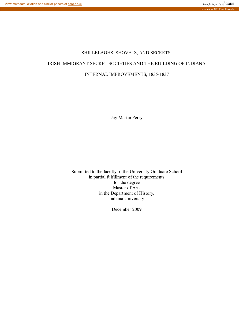 Irish Immigrant Secret Societies and the Building of Indiana