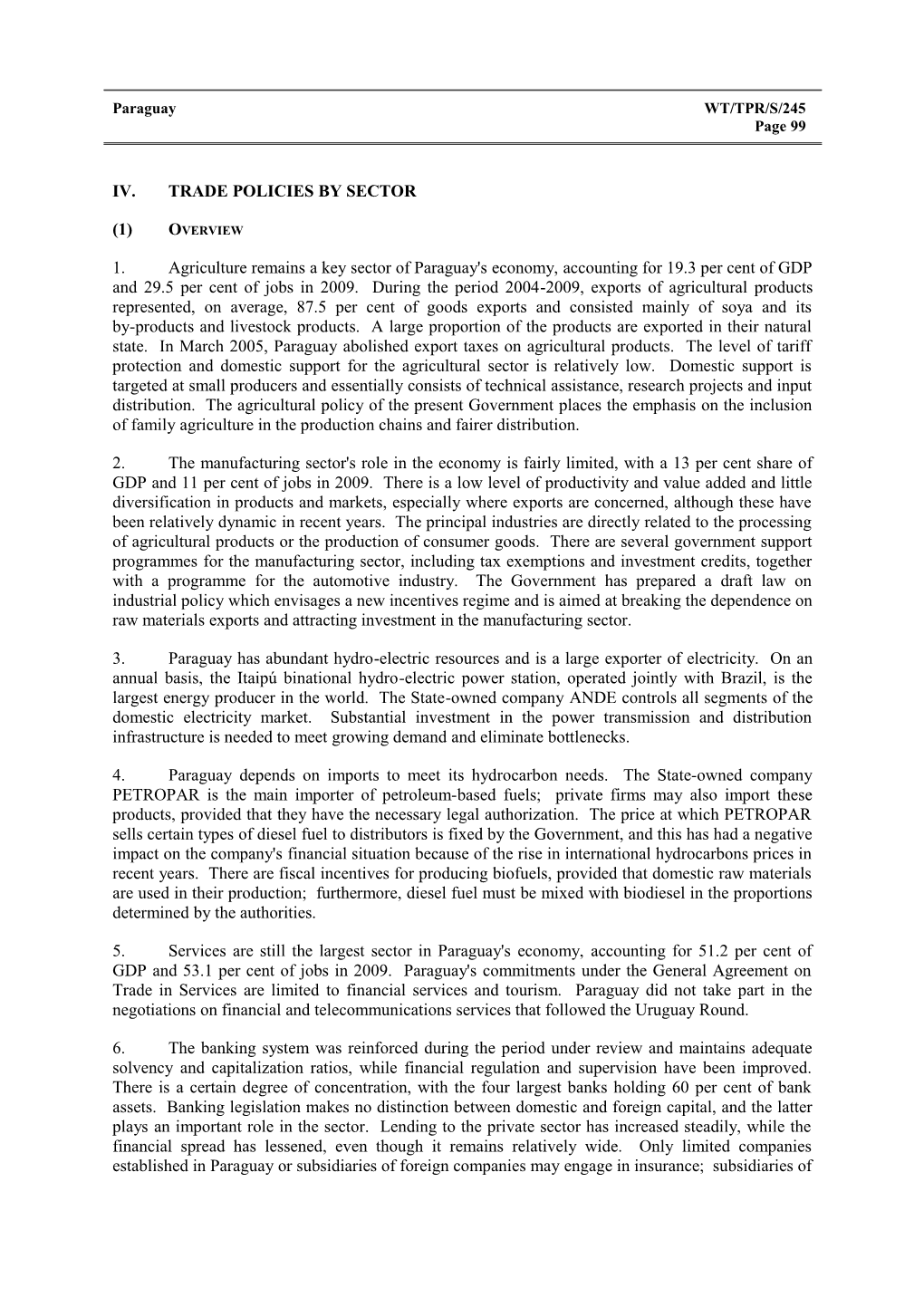 IV. Trade Policies by Sector s2