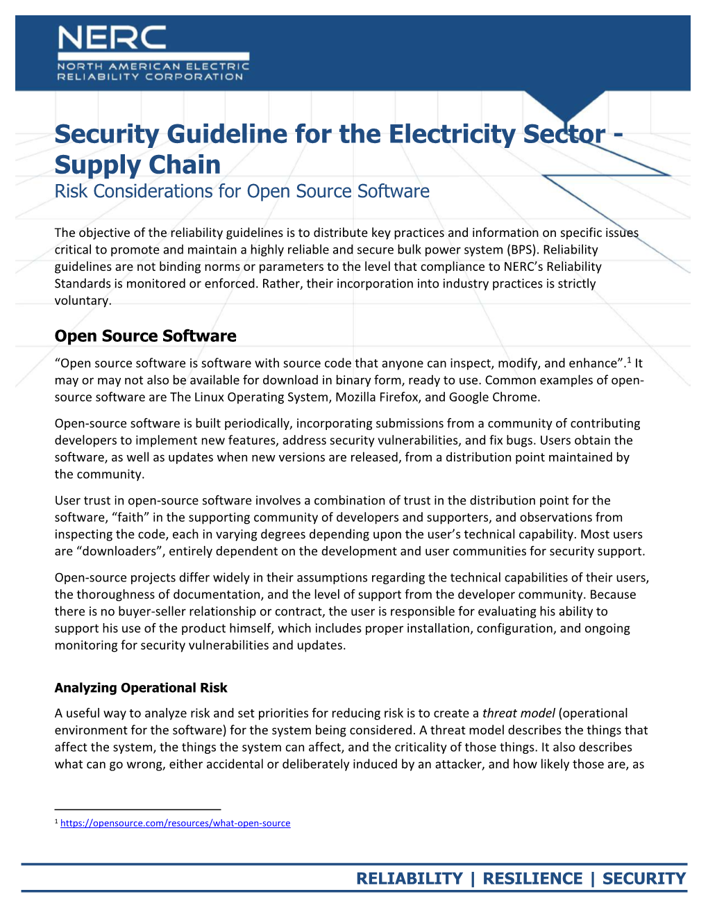 Security Guideline for the Electricity Sector - Supply Chain Risk Considerations for Open Source Software