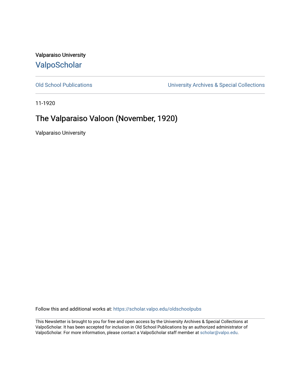 The Valparaiso Valoon (November, 1920)