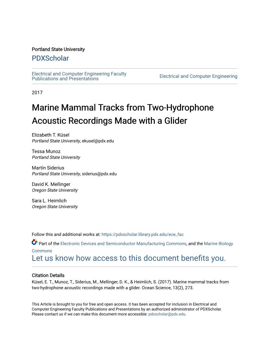 Marine Mammal Tracks from Two-Hydrophone Acoustic Recordings Made with a Glider