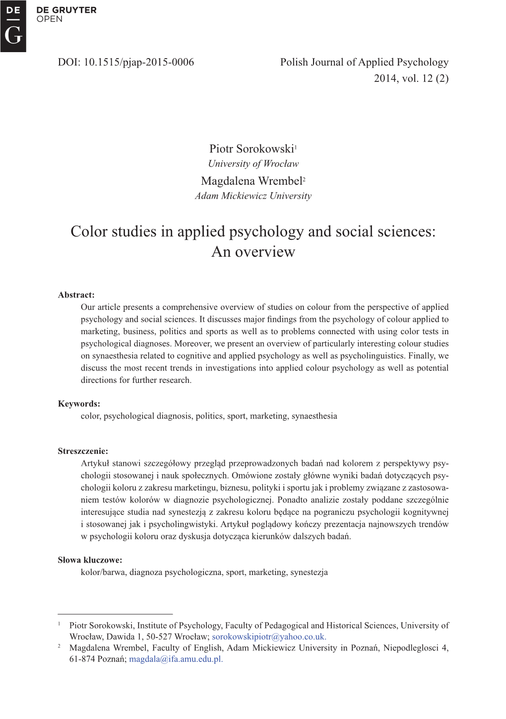 Color Studies in Applied Psychology and Social Sciences: an Overview