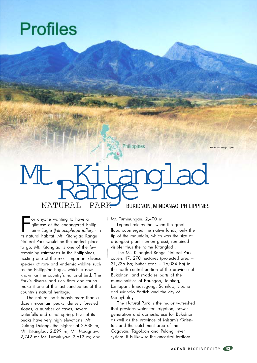 Mt. Kitanglad Range Tip of the Mountain, Which Was the Size of Natural Park Would Be the Perfect Place a Tanglad Plant (Lemon Grass), Remained