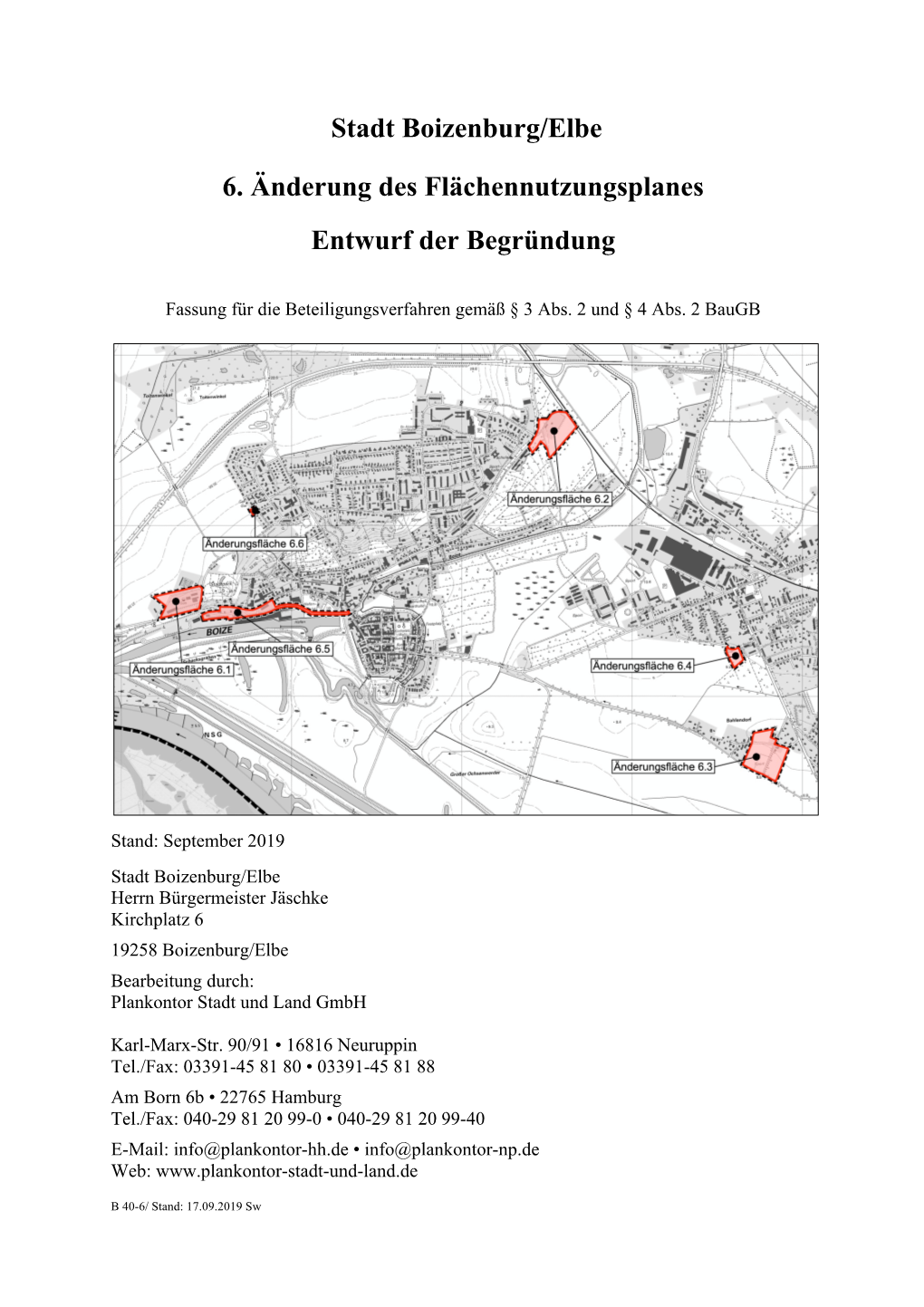 Stadt Boizenburg/Elbe 6. Änderung Des Flächennutzungsplanes