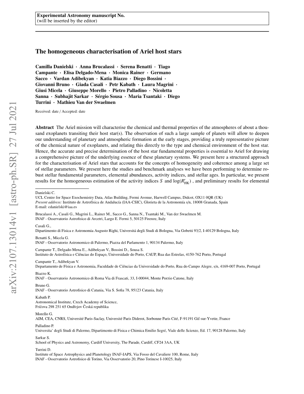 The Homogeneous Characterisation of Ariel Host Stars