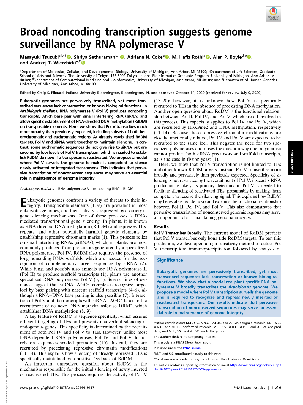 Broad Noncoding Transcription Suggests Genome Surveillance by RNA Polymerase V