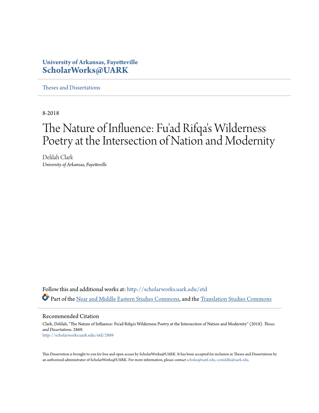 The Nature of Influence: Fu'ad Rifqa's Wilderness Poetry at The