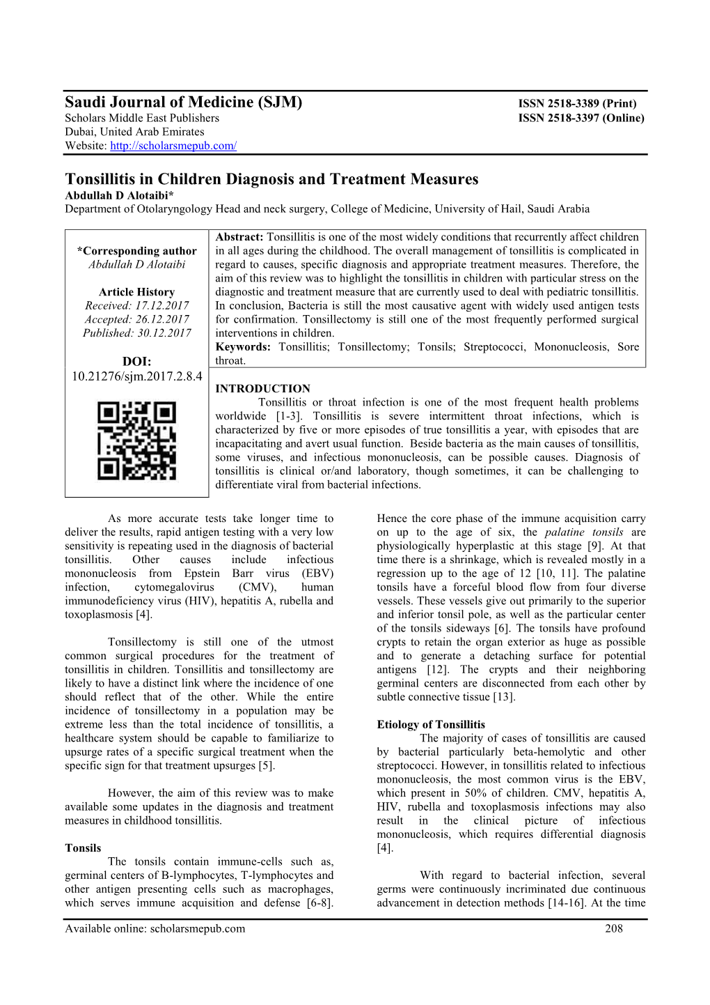(SJM) Tonsillitis in Children Diagnosis and Treatment Measures