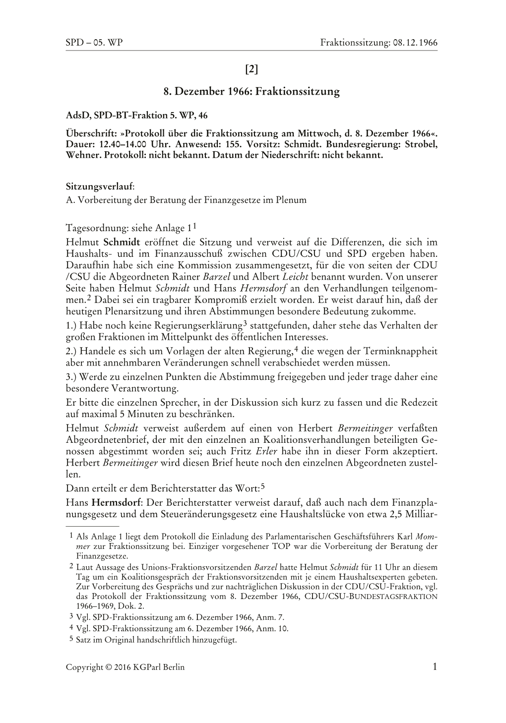 1 [2] 8. Dezember 1966: Fraktionssitzung