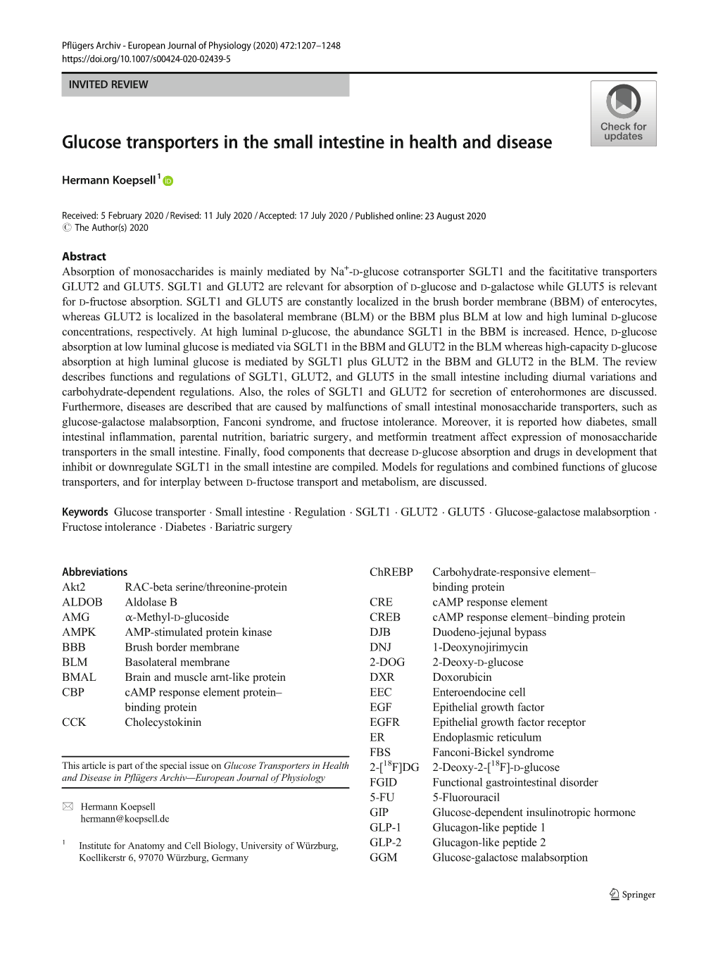 Glucose Transporters in the Small Intestine in Health and Disease