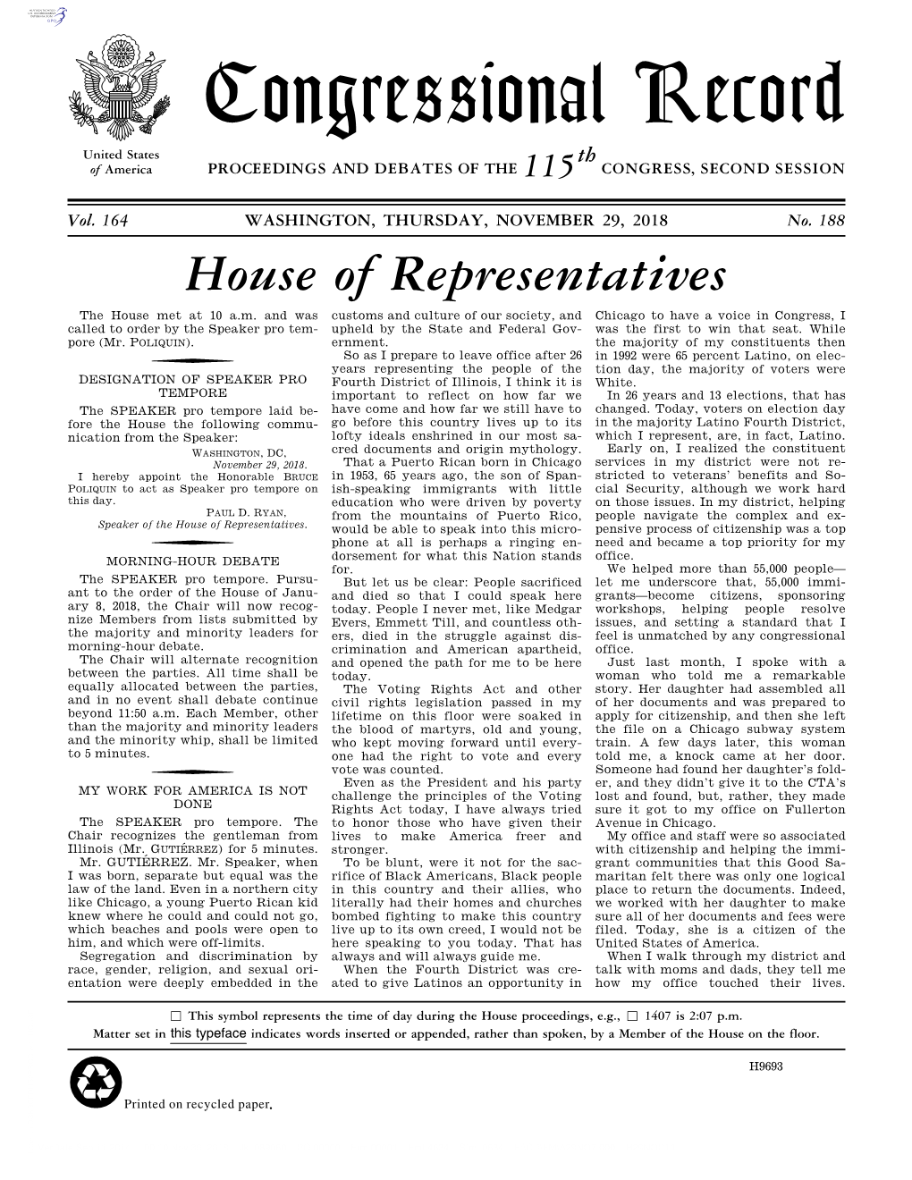 Congressional Record United States Th of America PROCEEDINGS and DEBATES of the 115 CONGRESS, SECOND SESSION