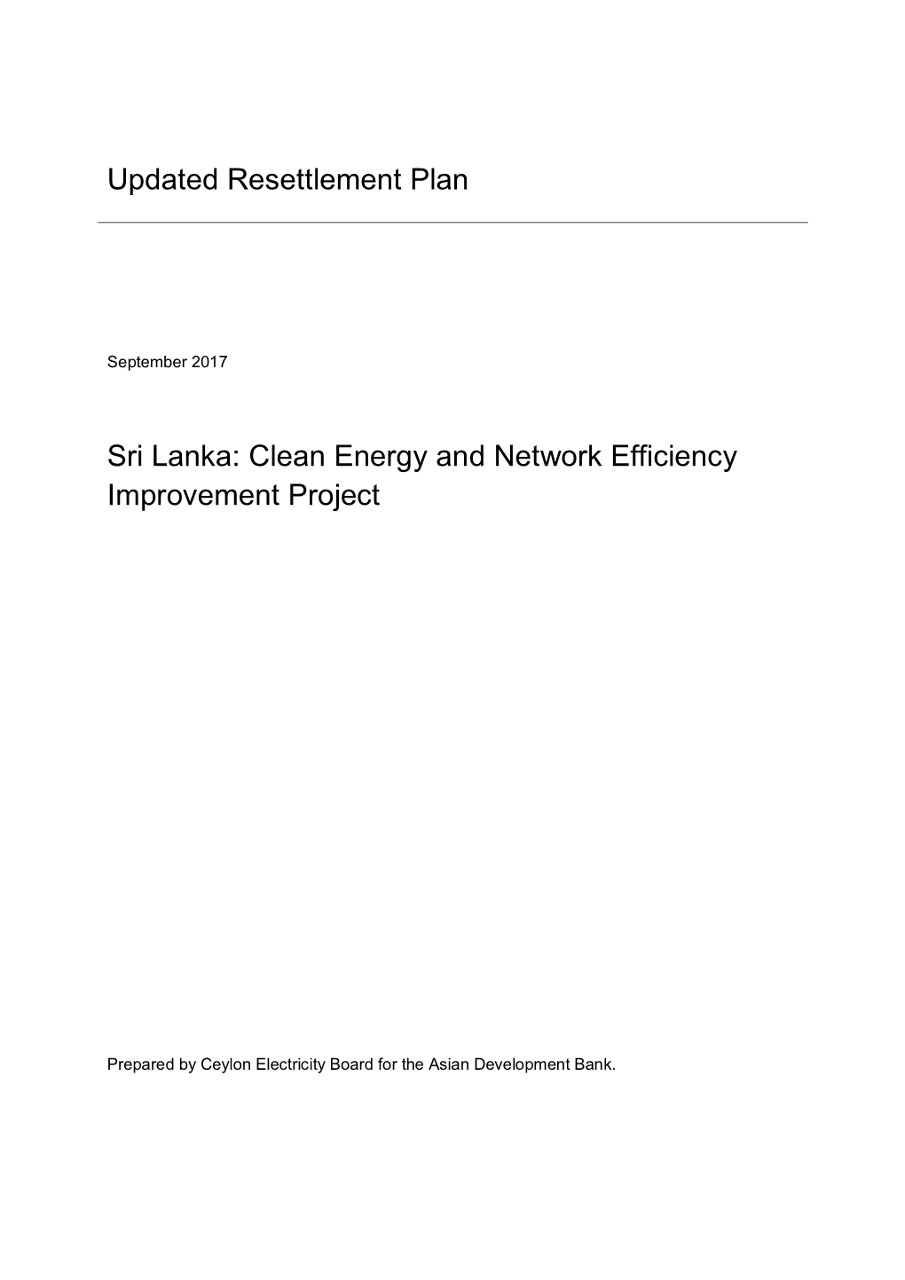 Updated Resettlement Plan Sri Lanka: Clean Energy and Network