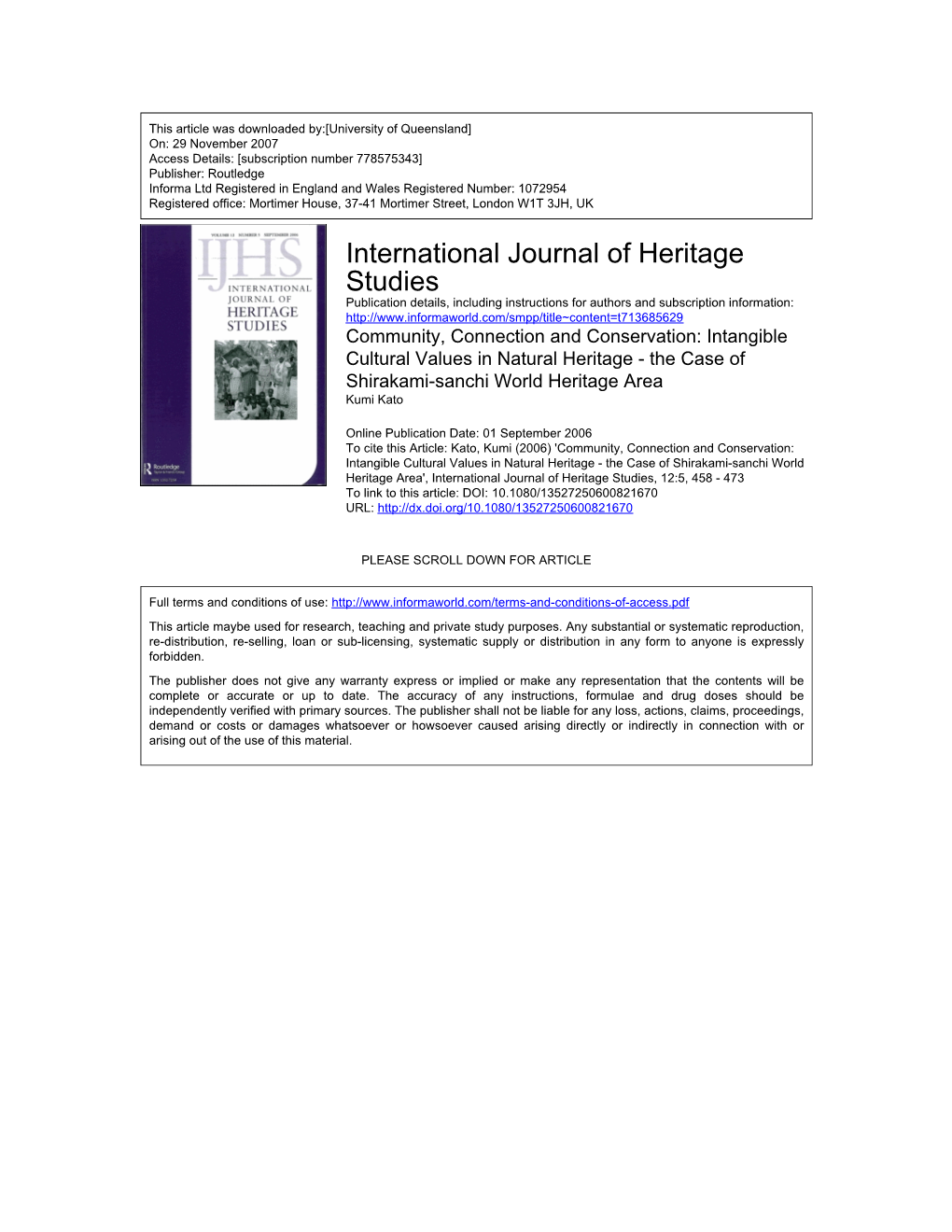 International Journal of Heritage Studies