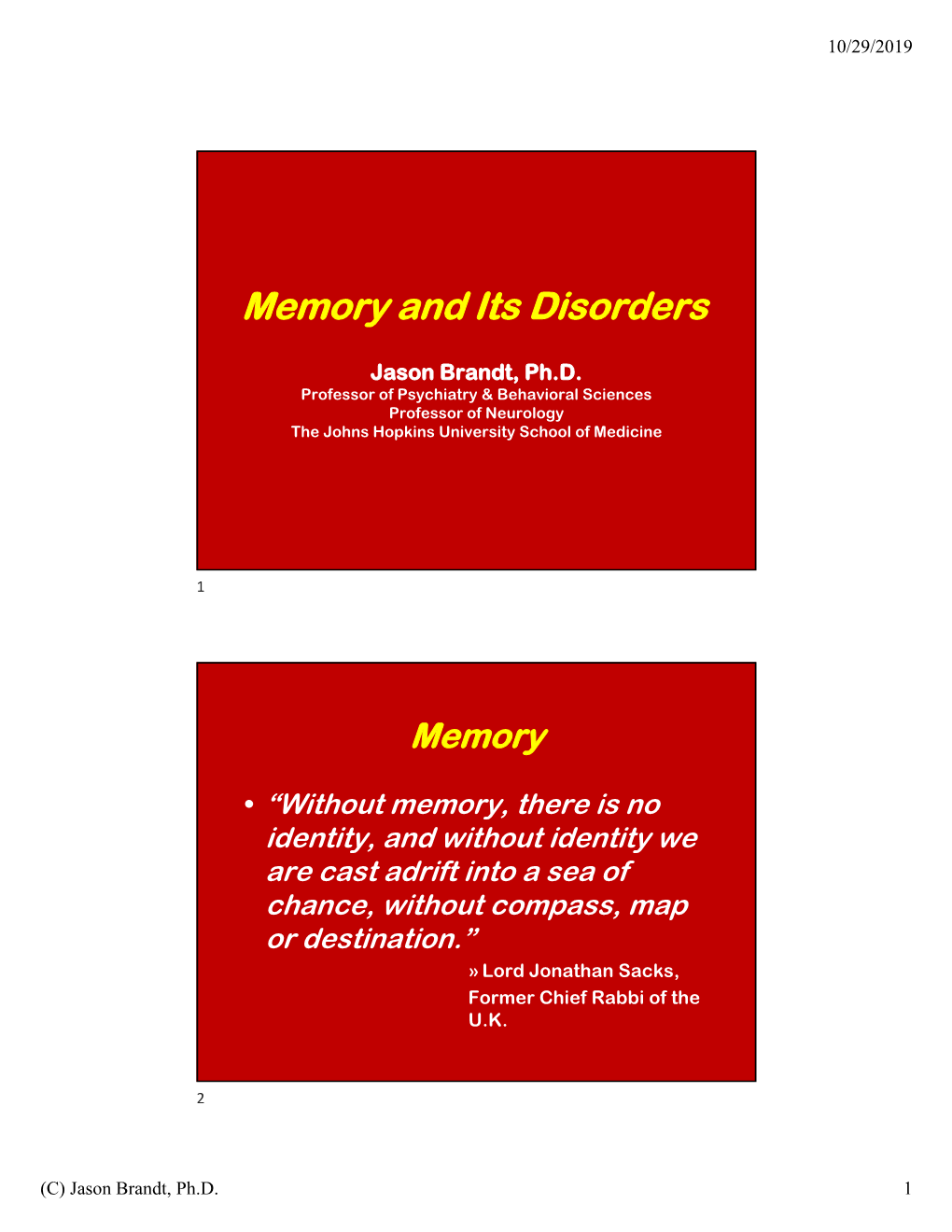 Memory and Its Disorders