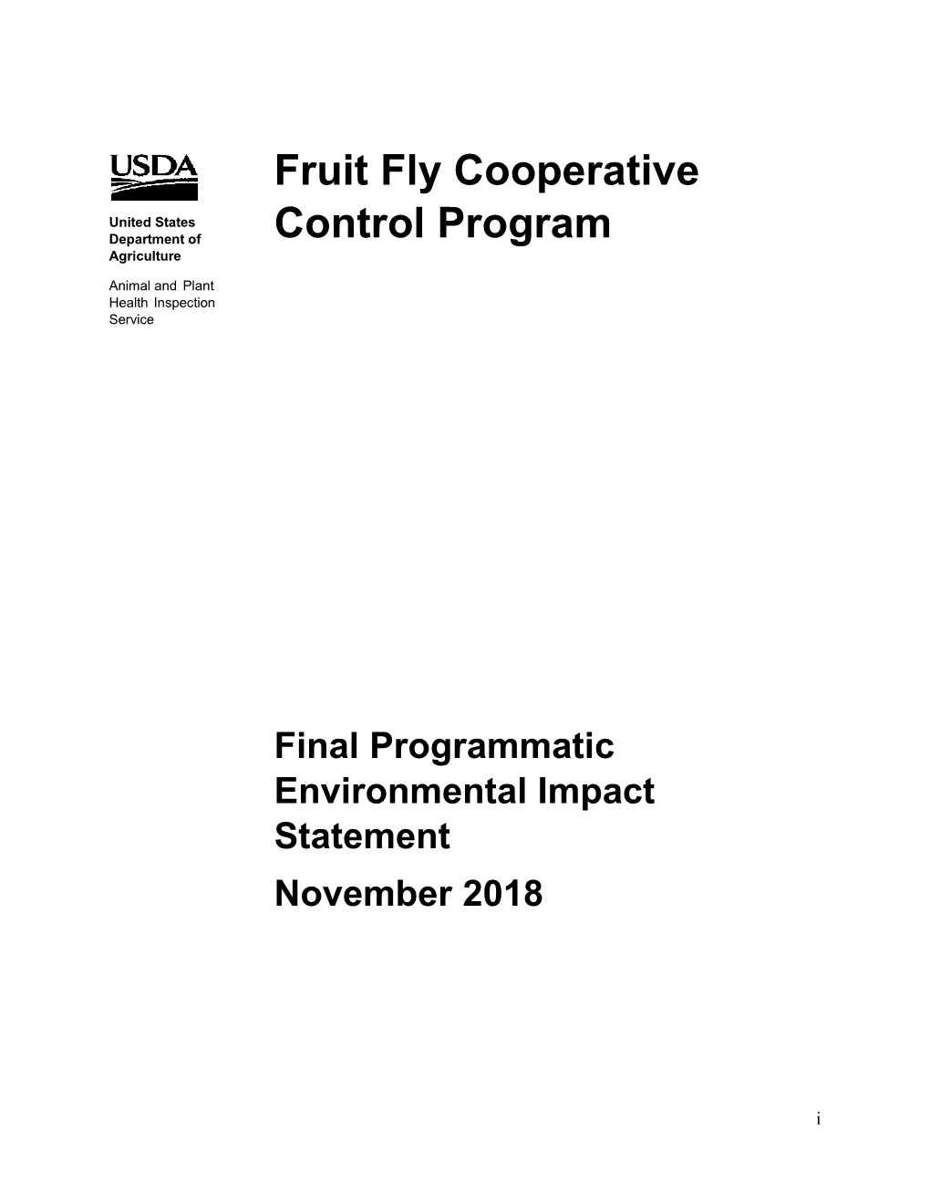 Fruit Fly Cooperative Control Program Final Programmatic Environmental Impact Statement November 2018