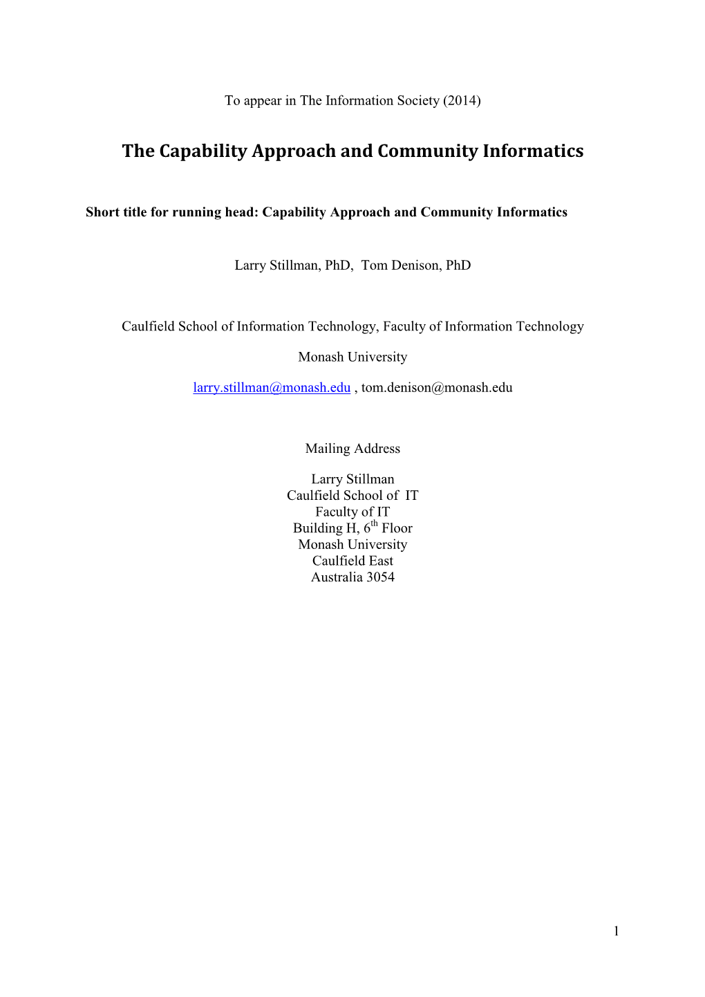 The Capability Approach and Community Informatics