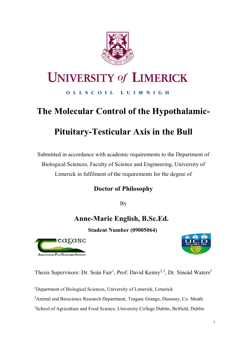 The Molecular Control of the Hypothalamic- Pituitary-Testicular Axis in the Bull