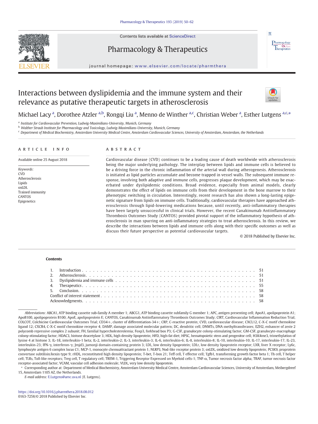 Interactions Between Dyslipidemia and the Immune System and Their Relevance As Putative Therapeutic Targets in Atherosclerosis