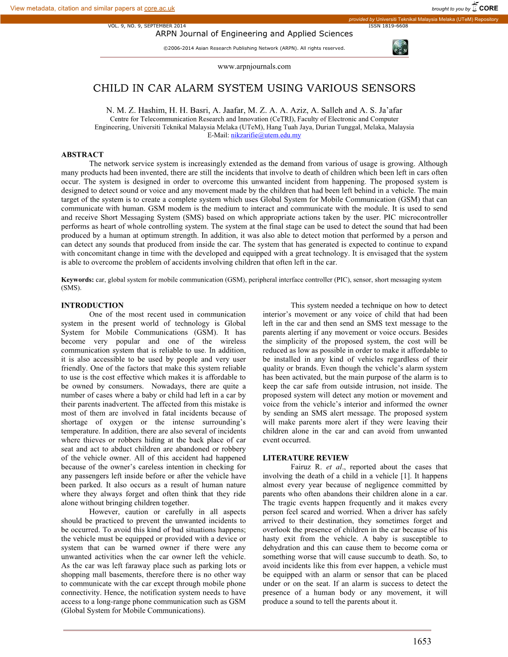 Child in Car Alarm System Using Various Sensors