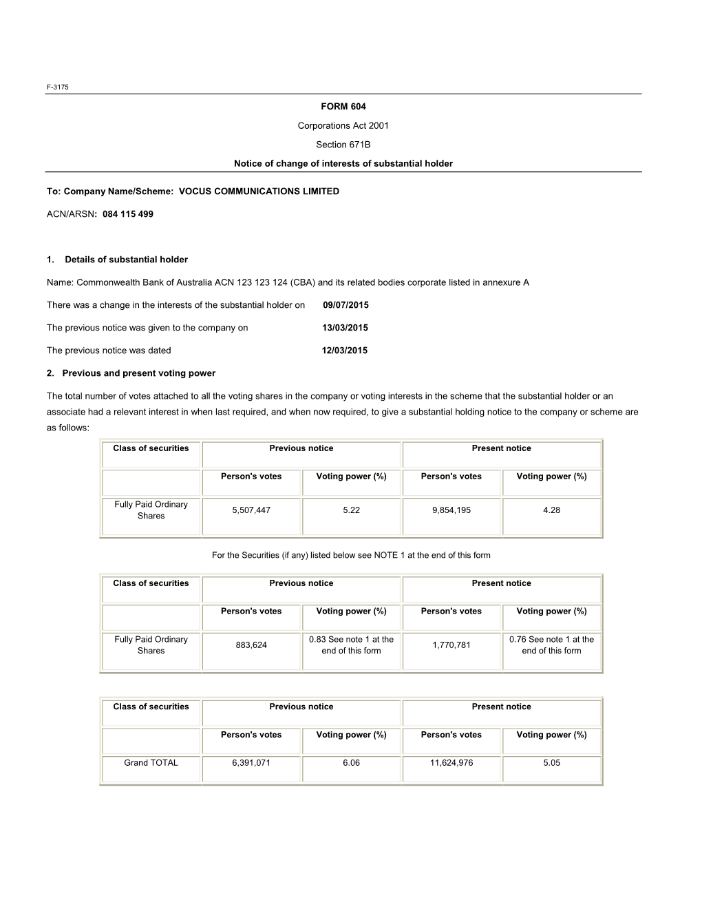 Company Name/Scheme: VOCUS COMMUNICATIONS LIMITED