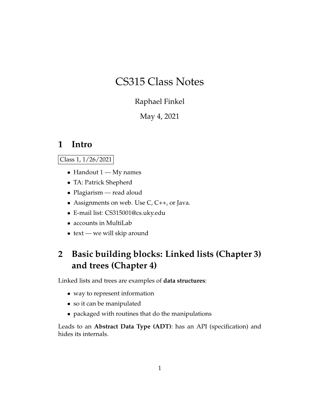 CS315 Class Notes