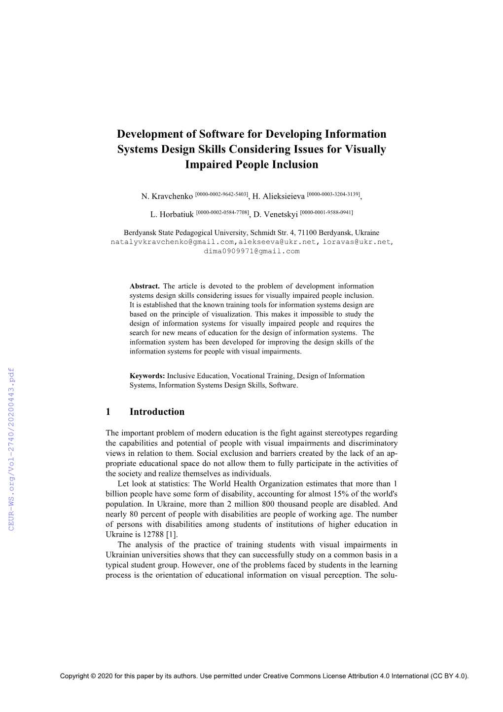 Development of Software for Developing Information Systems Design Skills Considering Issues for Visually Impaired People Inclusion