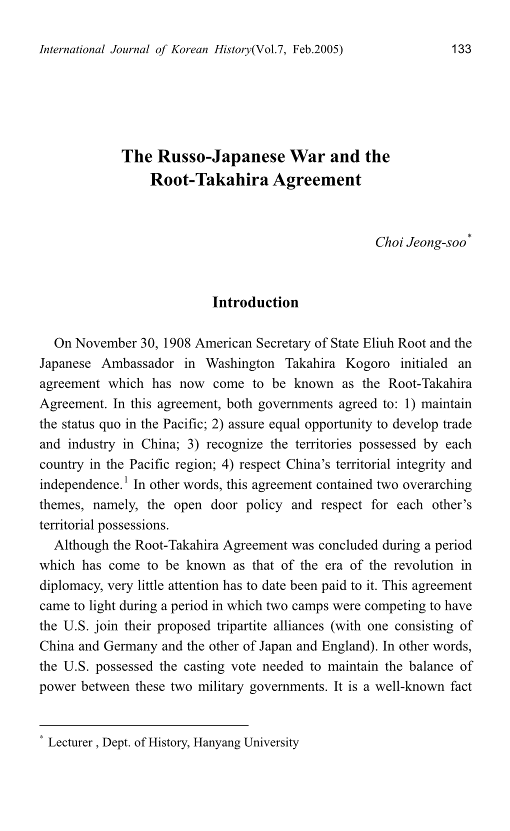 The Russo-Japanese War and the Root-Takahira Agreement