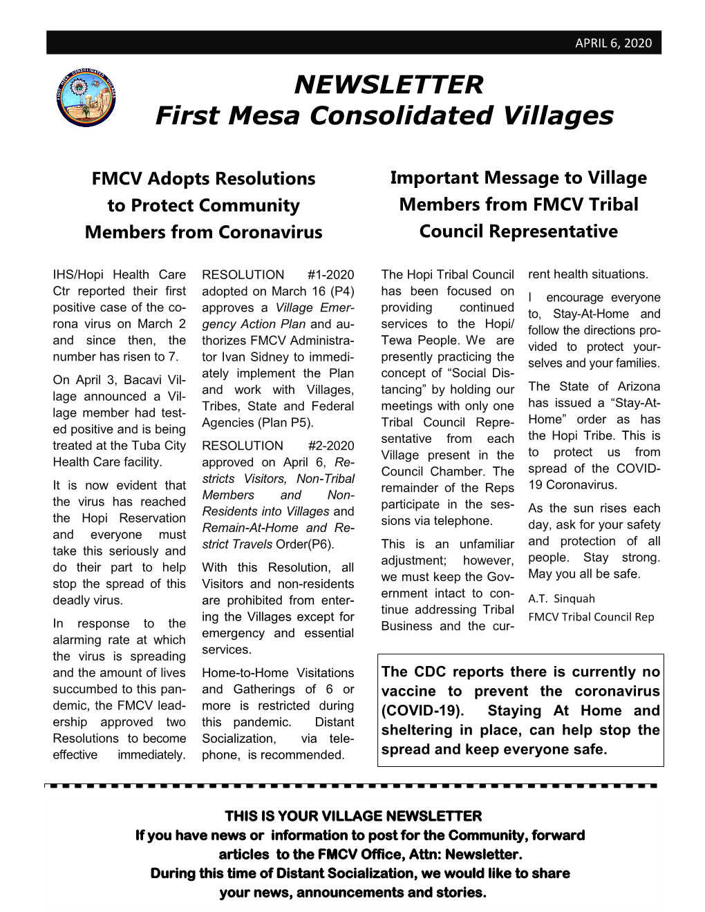 NEWSLETTER First Mesa Consolidated Villages