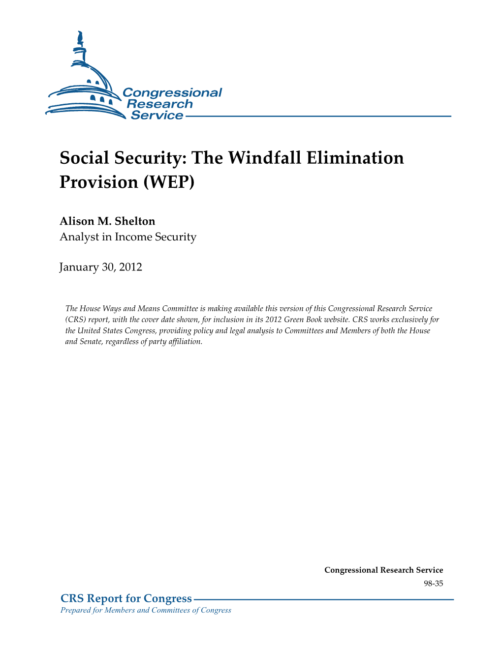 Social Security: the Windfall Elimination Provision (WEP)