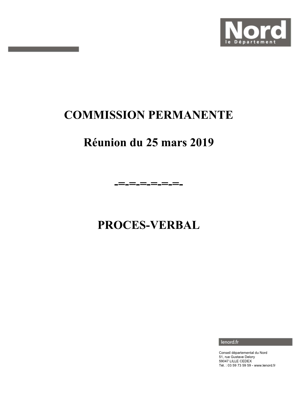 COMMISSION PERMANENTE Réunion Du