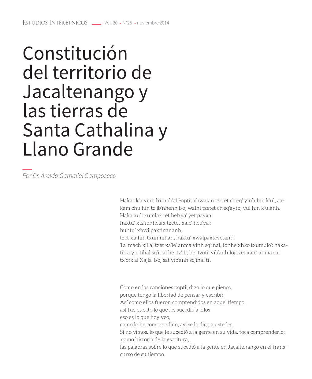 Constitución Del Territorio De Jacaltenango Y Las Tierras De Santa Cathalina Y Llano Grande