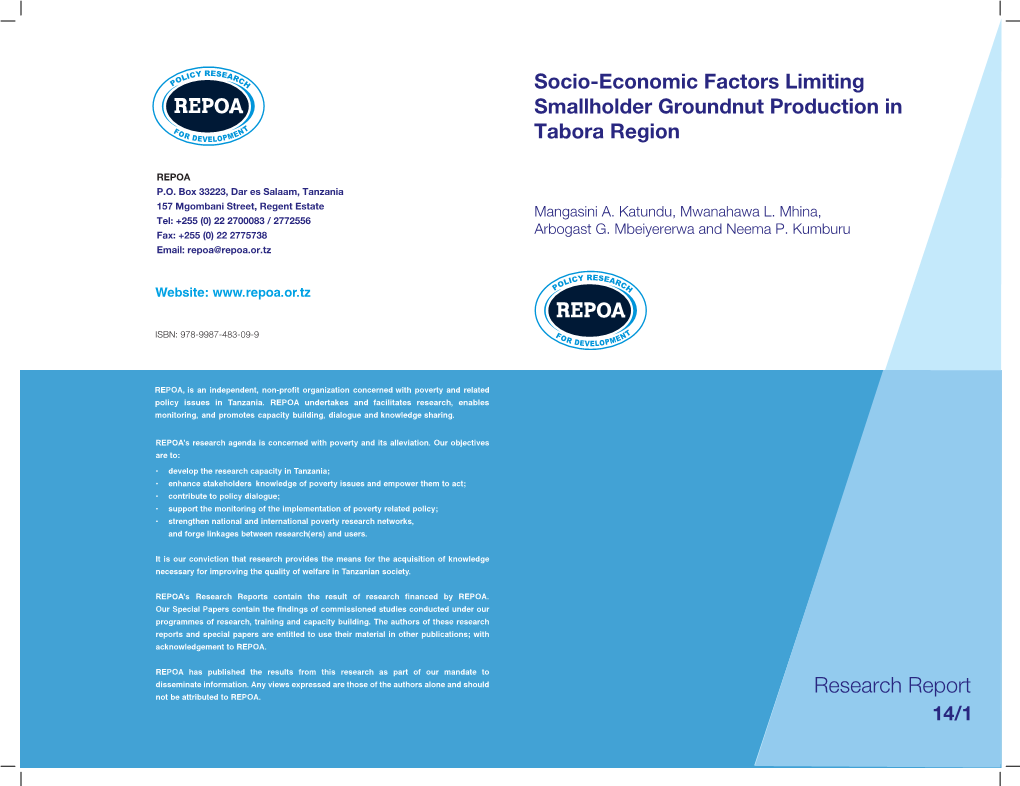 Socio-Economic Factors Limiting Smallholder Groundnut Production in Tabora Region