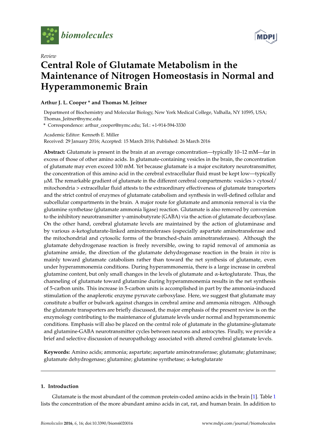 Central Role of Glutamate Metabolism in the Maintenance of Nitrogen Homeostasis in Normal and Hyperammonemic Brain