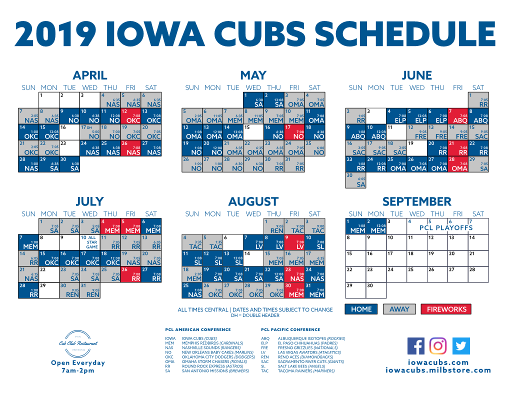 2019 Iowa Cubs Schedule