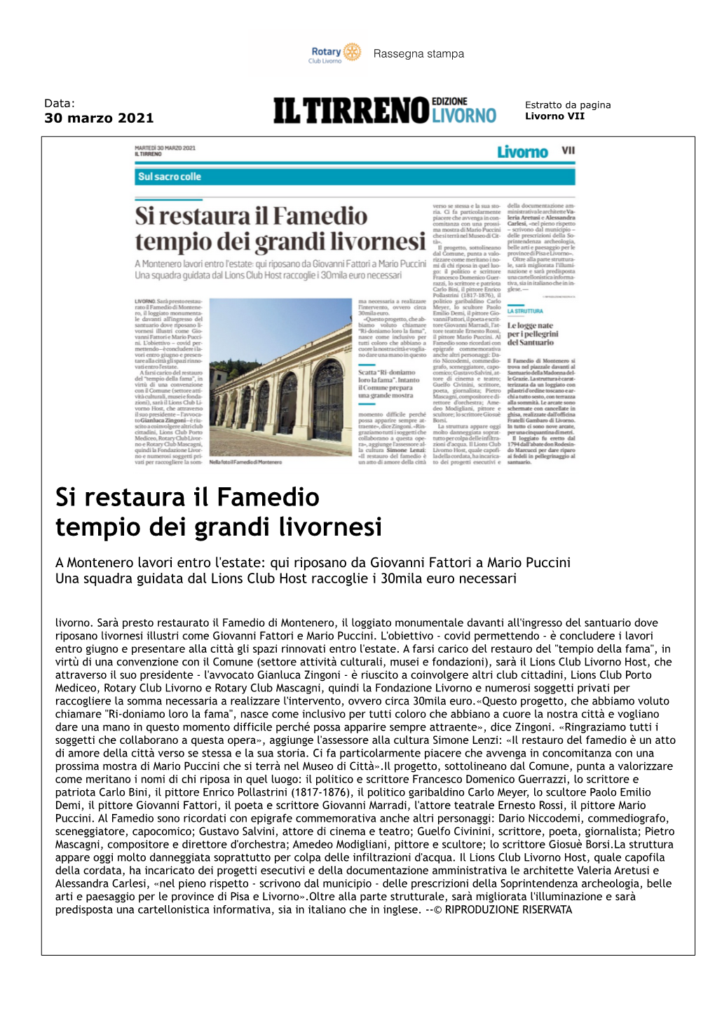 Si Restaura Il Famedio Tempio Dei Grandi Livornesi