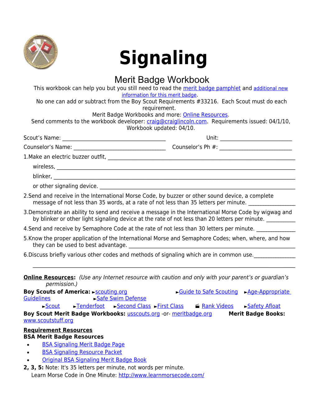 Signaling P. 2 Merit Badge Workbook Scout's Name: ______