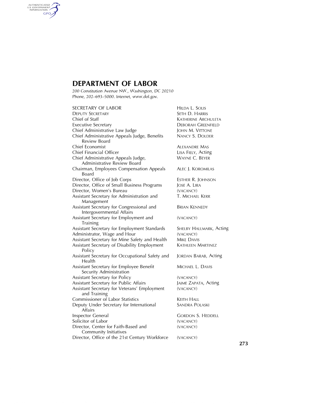 DEPARTMENT of LABOR 200 Constitution Avenue NW., Washington, DC 20210 Phone, 202–693–5000