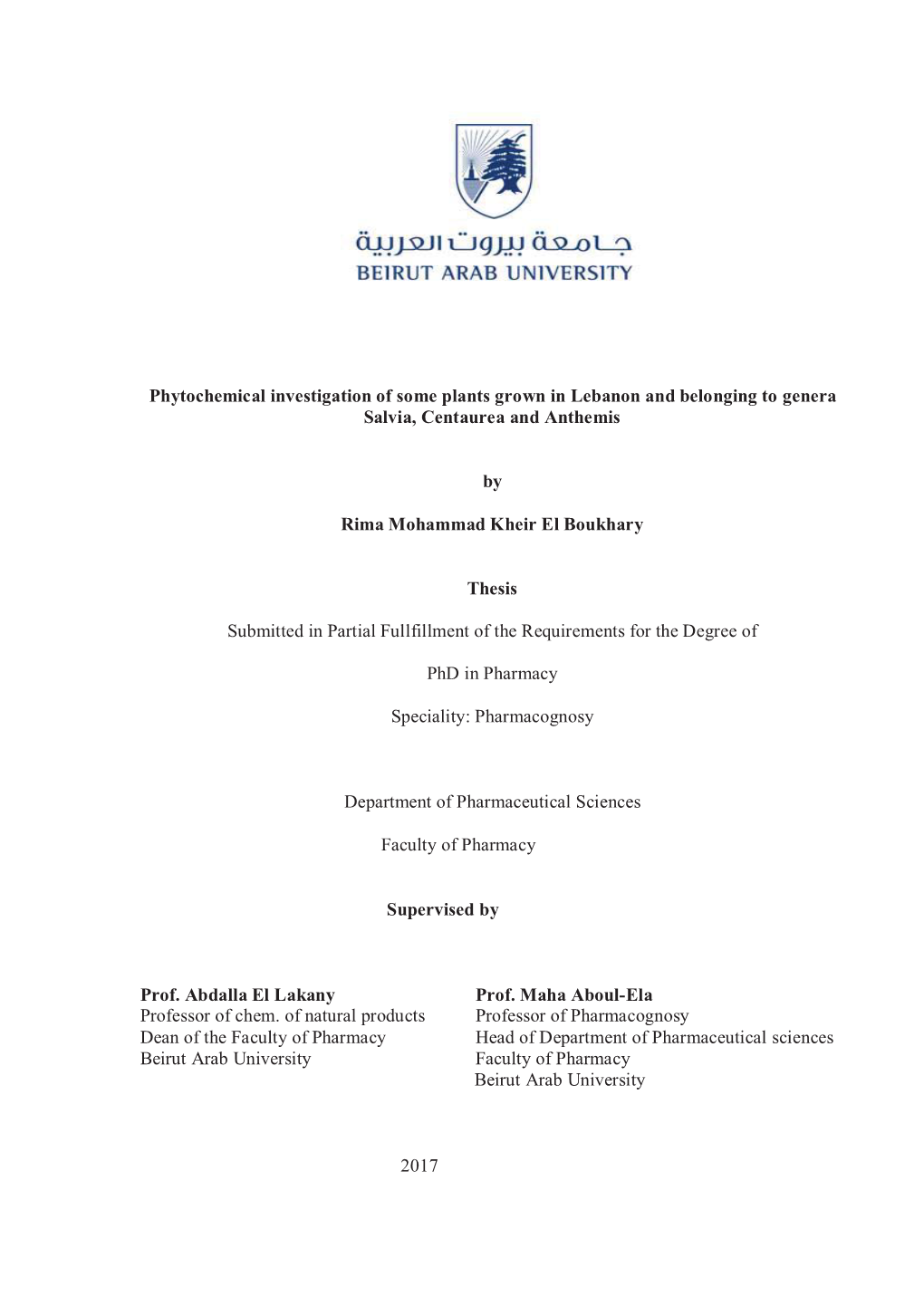 5%Phytochemical Investigation El Boukhary Thesis 2017.Pdf